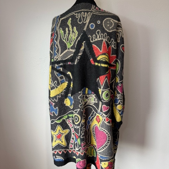 Omychic Abstract Print Knit Long Cardigan Sweater Coat - Picture 4 of 6